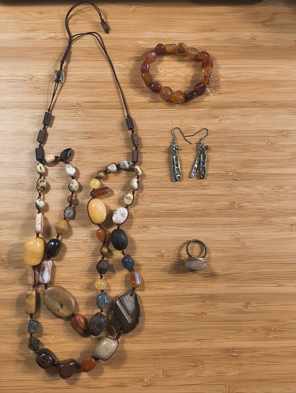 Earthy Artisan 4-Piece Jewelry Bundle Carnelian Agate Necklace Ring Set